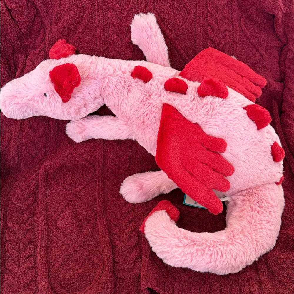 NWT Jellycat Pink and Red Heart Dragon Plush